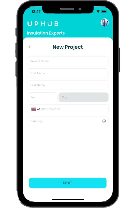 UpHub app: creating a new project